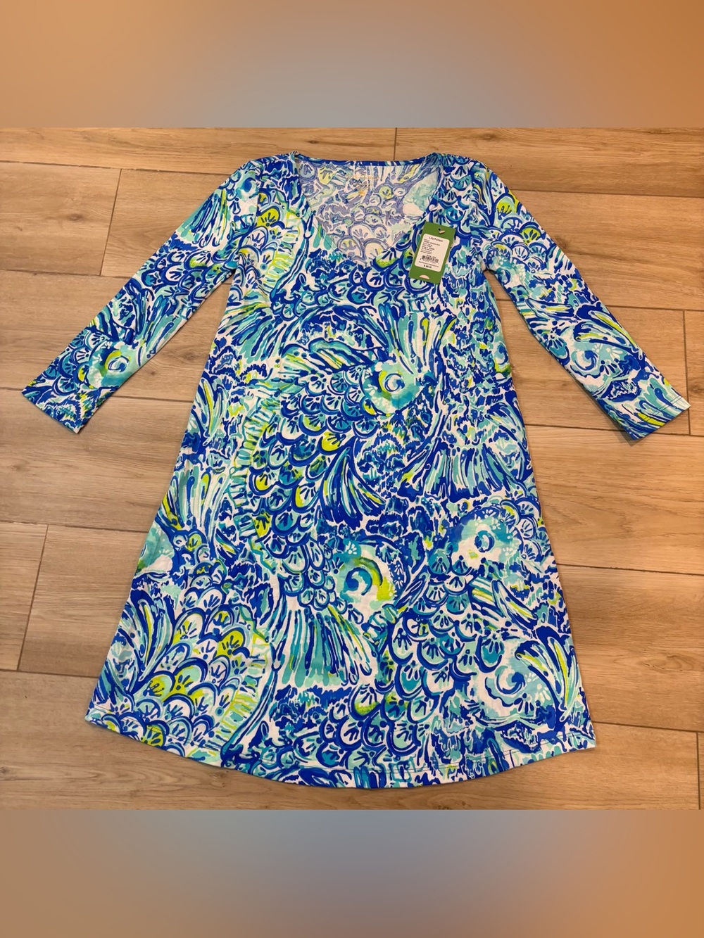 Lilly Pulitzer Erin Blue Crush After Party Mini 3/4 Sleeve V Neck‎ Dress 2XS